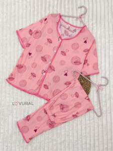 Pink Kisses PJ set black hearts pj set