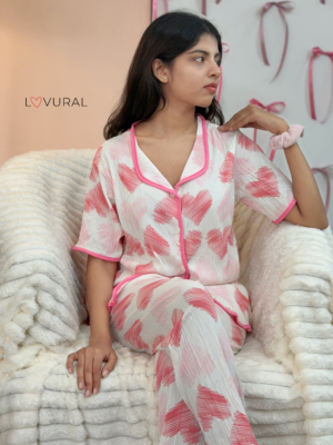 pink scribble heart pj set
