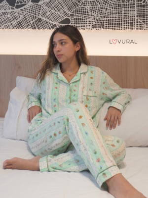 green floral vintage long sleeve pj set