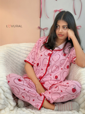 pink heart & strawberry pj set