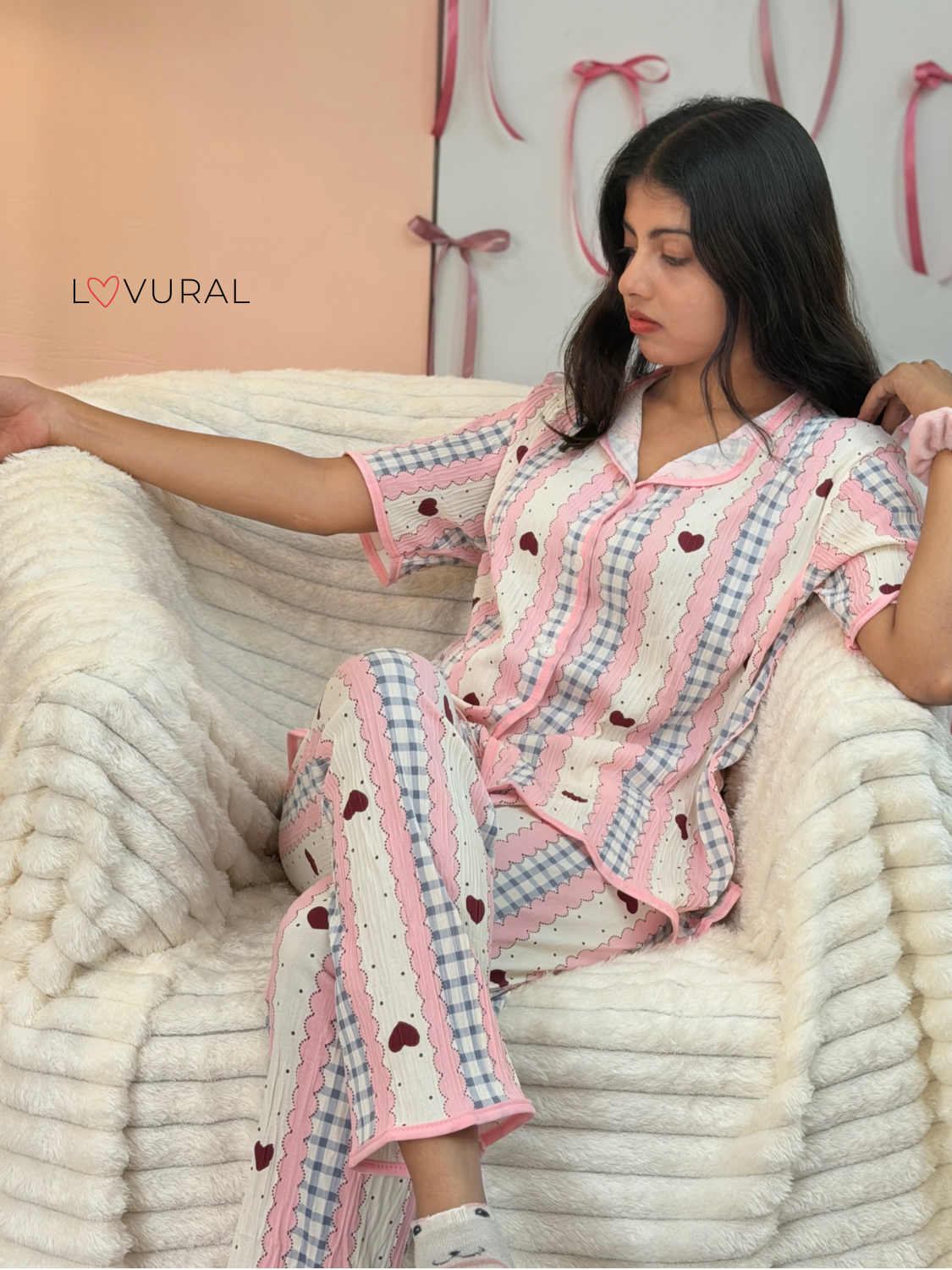 pastel striped & mini heart pj set pastel striped & mini heart pj set