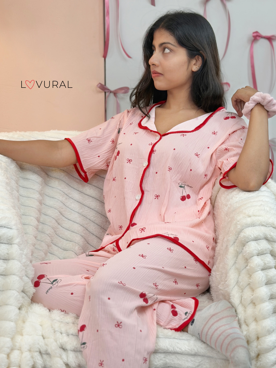 pink cherry & bows pj set pink cherry & bows pj set