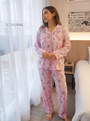 pink bows & tulips long sleeve pj set