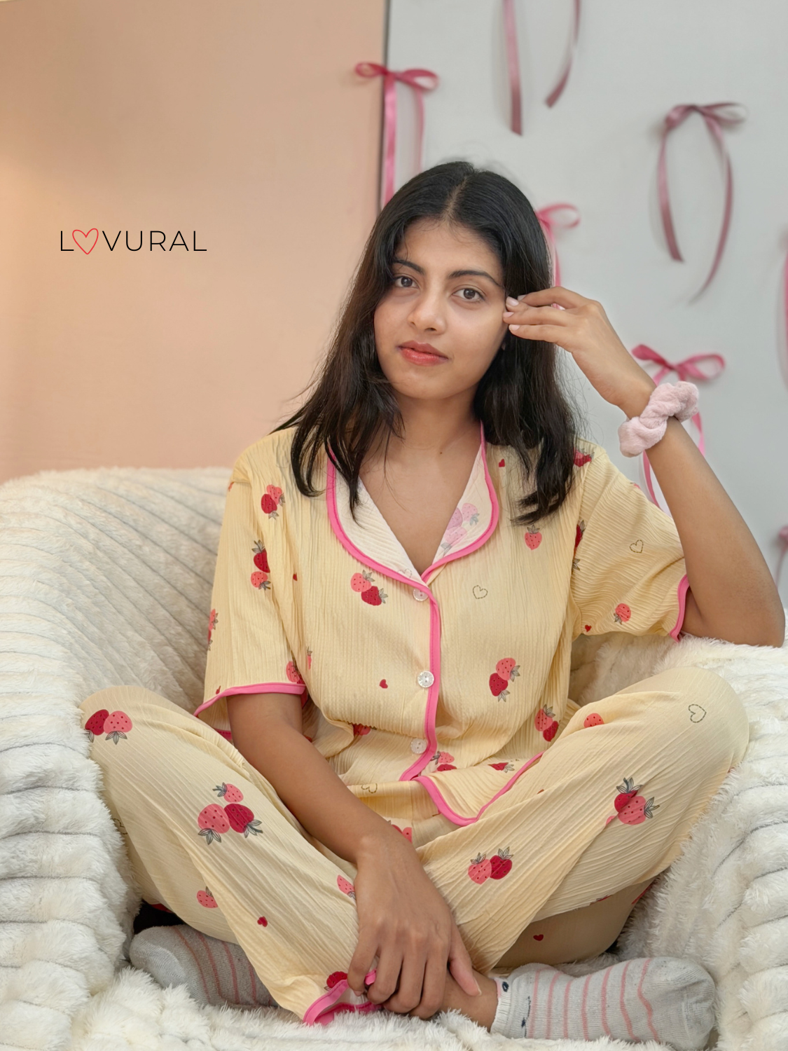pink cherry & bows pj set pink cherry & bows pj set