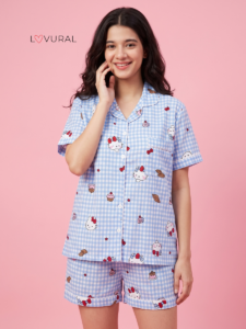Hello Kitty in Blue Checks Short Pyjama Set 16