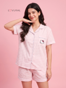 Hello Kitty in Pink Checks Short Pyjama Set 18