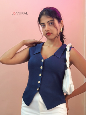 knit double collar waist coat with rose flower (copy)